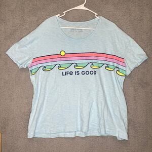 Life is good womens graphic tshirt XL blue lightweight beach outdoor colorful